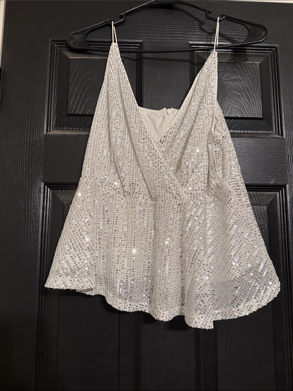 SHEIN White Sequin V-Neck Spaghetti Strap Camisole